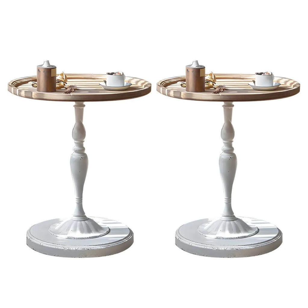 French Country Round Wood & Iron Side Table with Tray Top