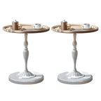 French Country Round Wood & Iron Side Table with Tray Top