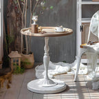 French Country Round Wood & Iron Side Table with Tray Top