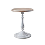 French Country Round Wood & Iron Side Table with Tray Top