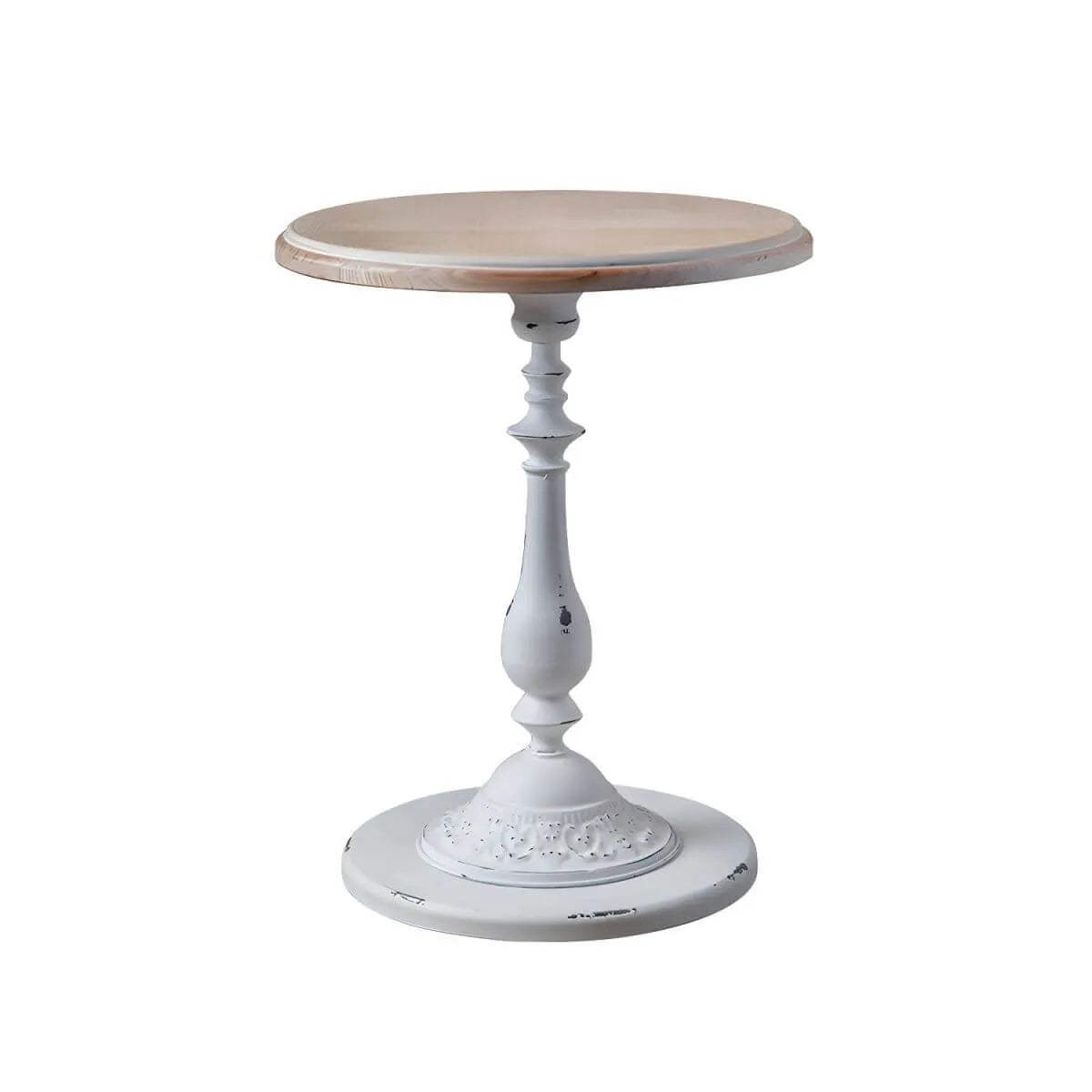 French Country Round Wood & Iron Side Table with Tray Top