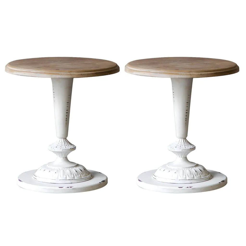 French Country Round Wood & Iron Side Table with Tray Top