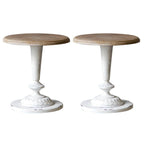 French Country Round Wood & Iron Side Table with Tray Top