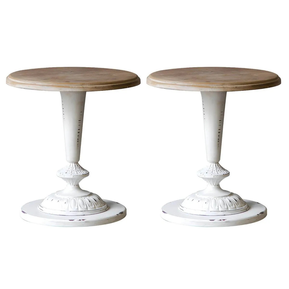 French Country Round Wood & Iron Side Table with Tray Top