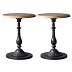 French Country Round Wood & Iron Side Table with Tray Top