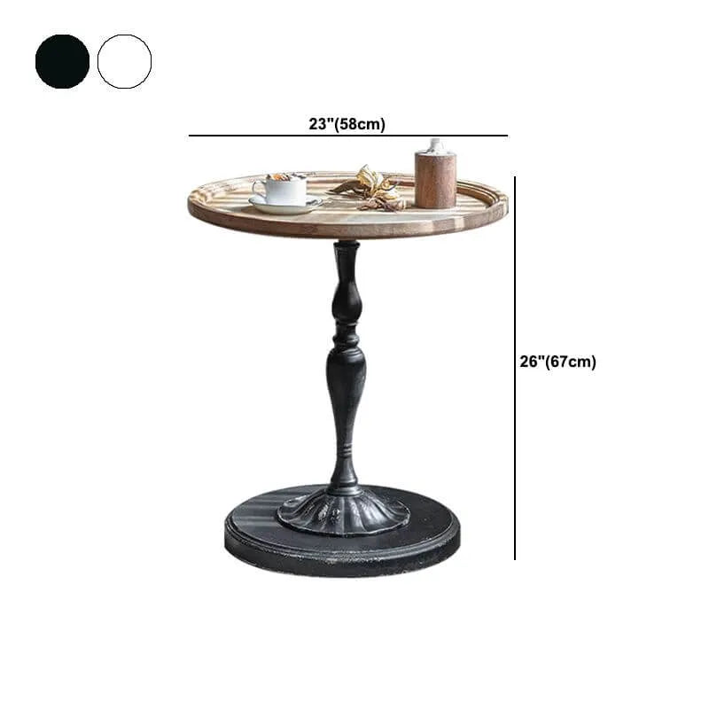 French Country Round Wood & Iron Side Table with Tray Top Dimensions