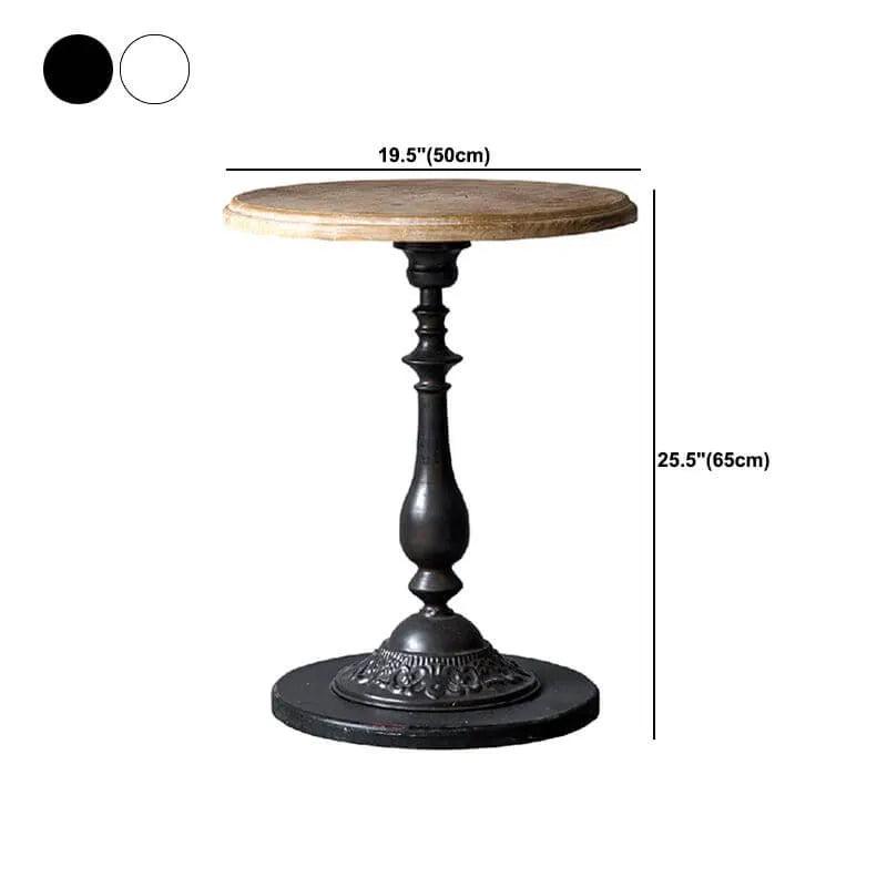 French Country Round Wood & Iron Side Table with Tray Top Dimensions
