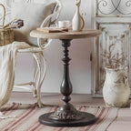 French Country Round Wood & Iron Side Table with Tray Top Main Product Image