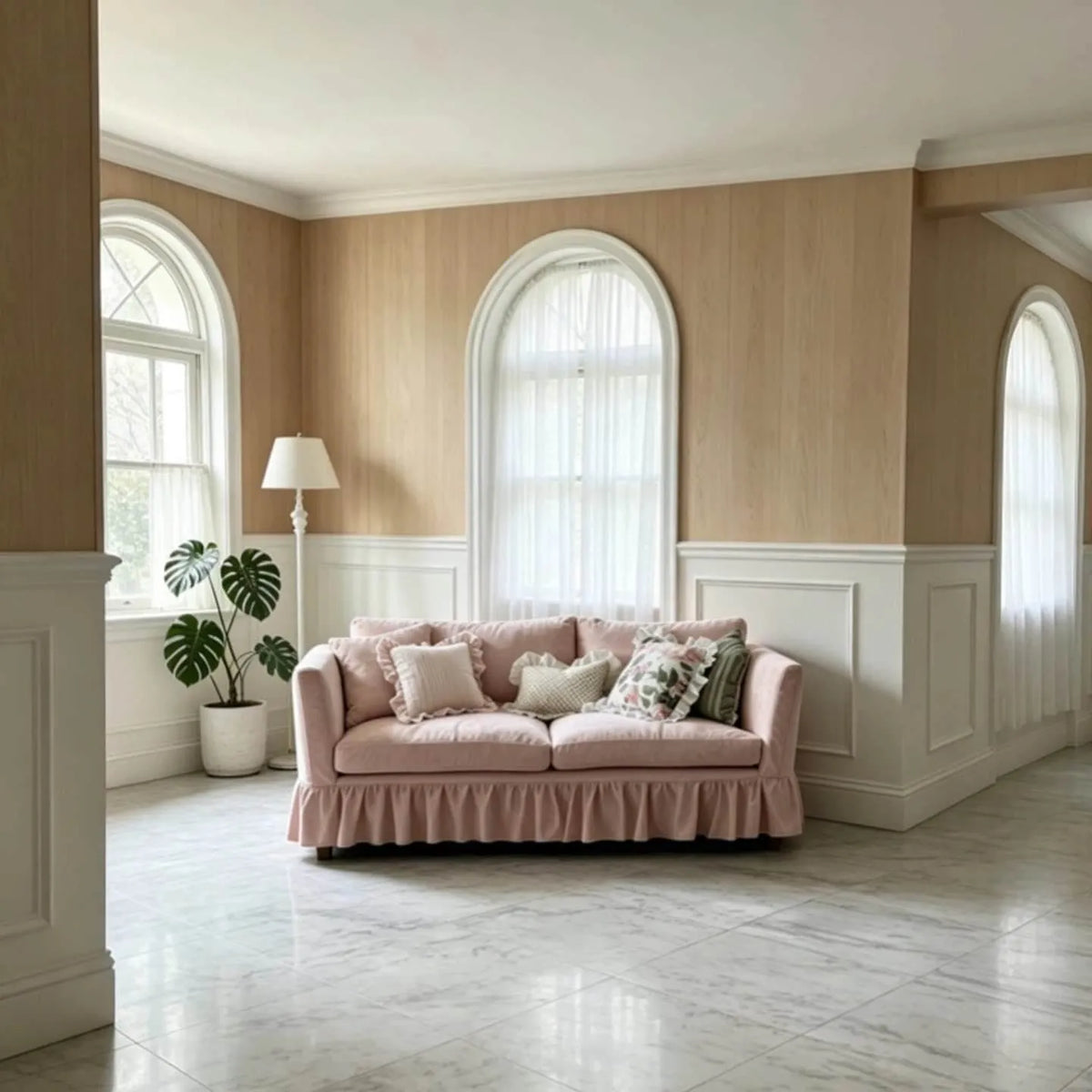 French Country Ruffle Skirt Sofa with Removable Cover and Soft Support