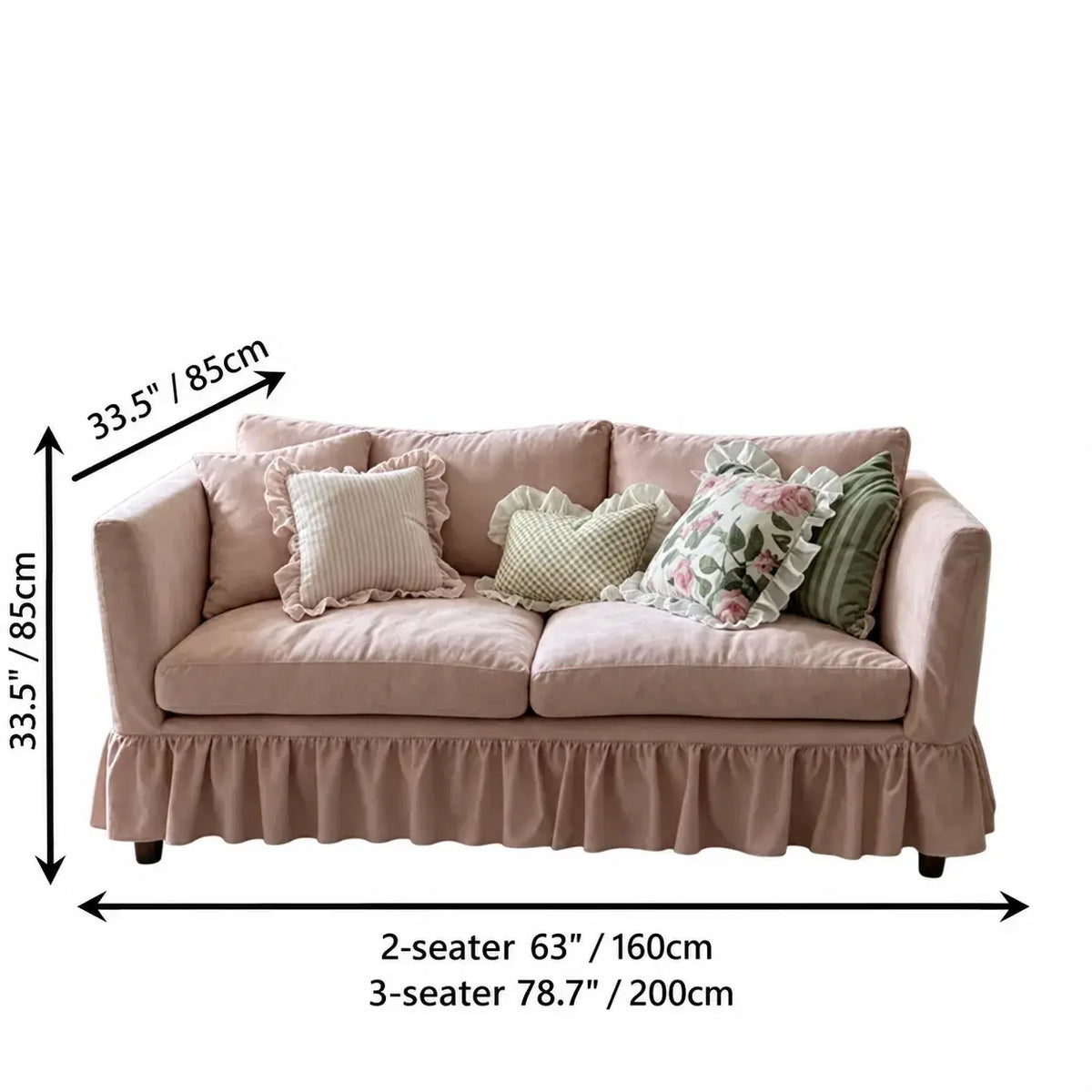 French Country Ruffle Skirt Sofa with Removable Cover and Soft Support Dimensions