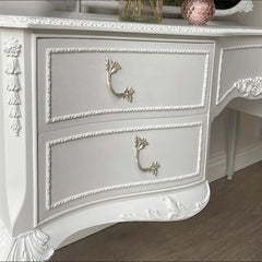 French Country Vanity with Mirror, Drawers & Stool