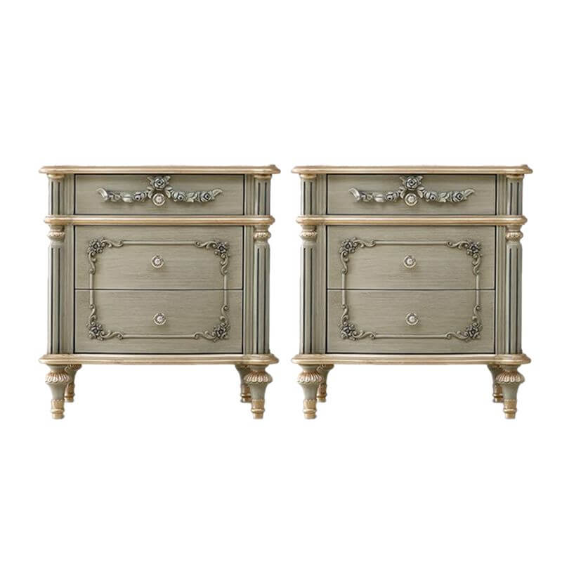 French Country Wood Drawer Storage Nightstand with Elegant Design