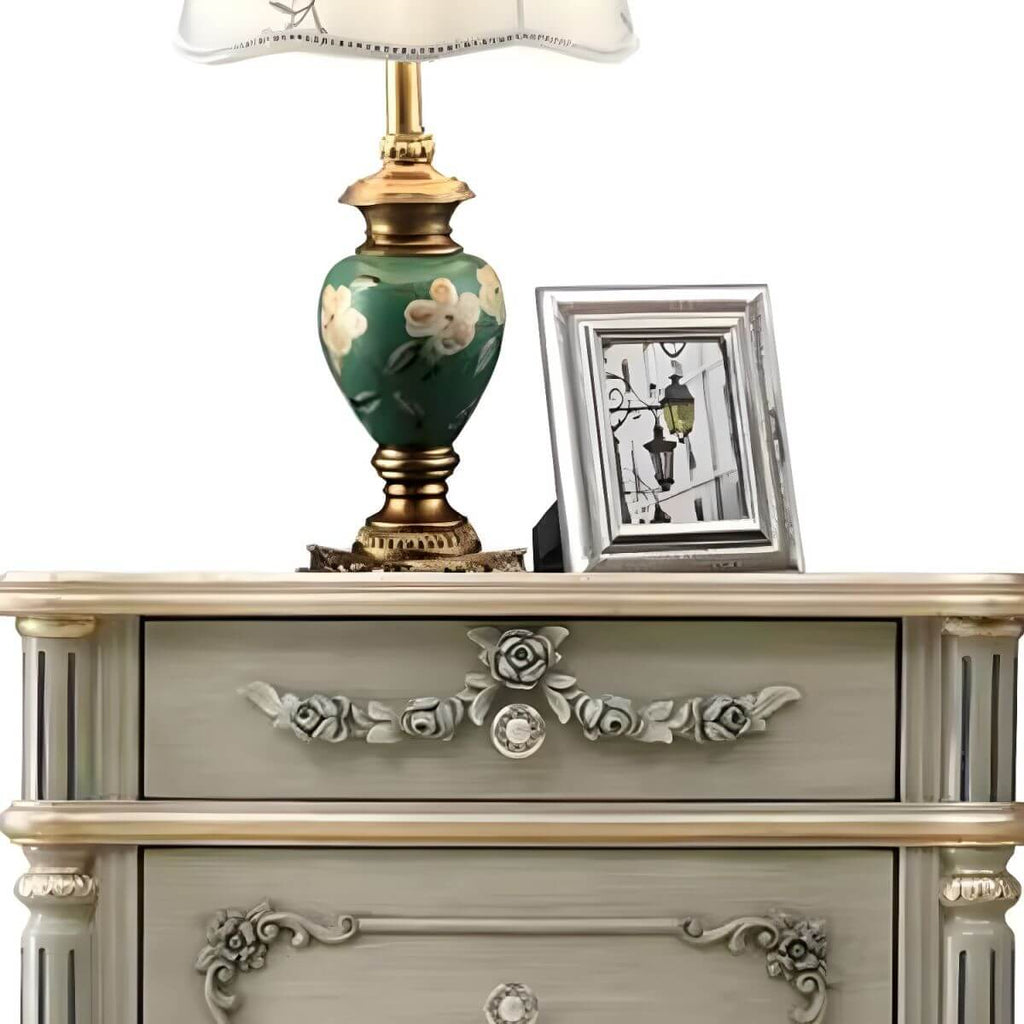 French Country Wood Drawer Storage Nightstand with Elegant Design