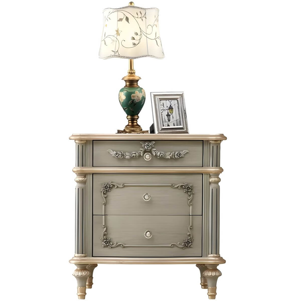 French Country Wood Drawer Storage Nightstand with Elegant Design