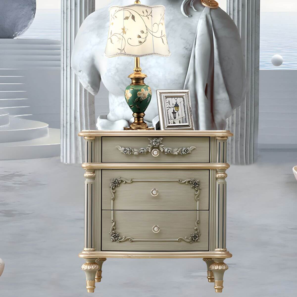 French Country Wood Drawer Storage Nightstand with Elegant Design Main image