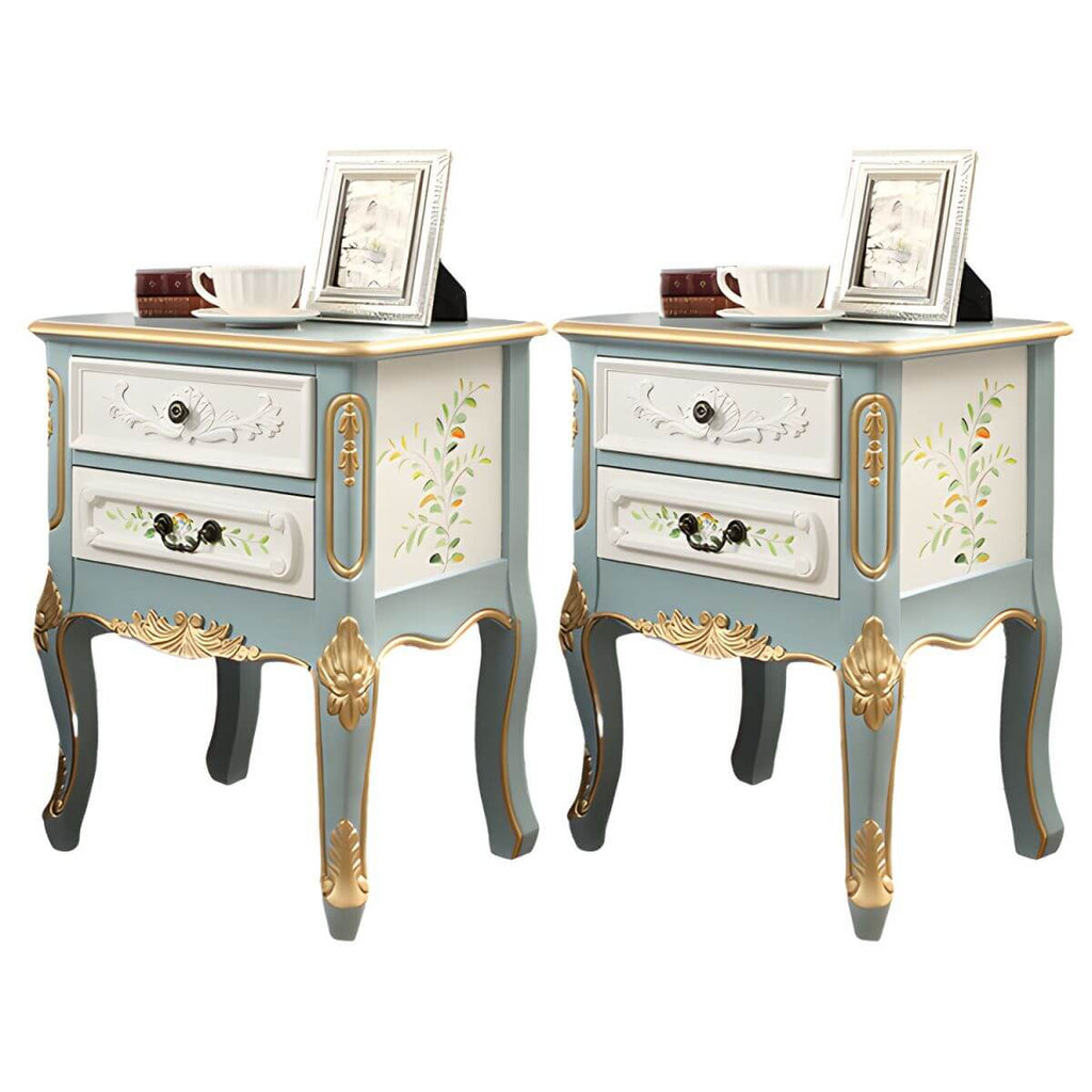 French Country Wood Nightstand with Distressed Finish and Cabriole Legs