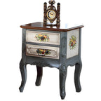 French Country Wood Nightstand with Distressed Finish and Cabriole Legs