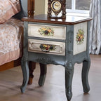 French Country Wood Nightstand with Distressed Finish and Cabriole Legs