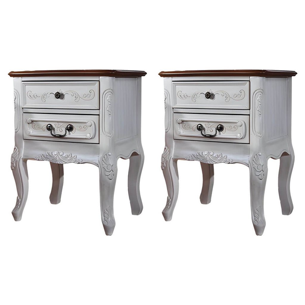 French Country Wood Nightstand with Distressed Finish and Cabriole Legs