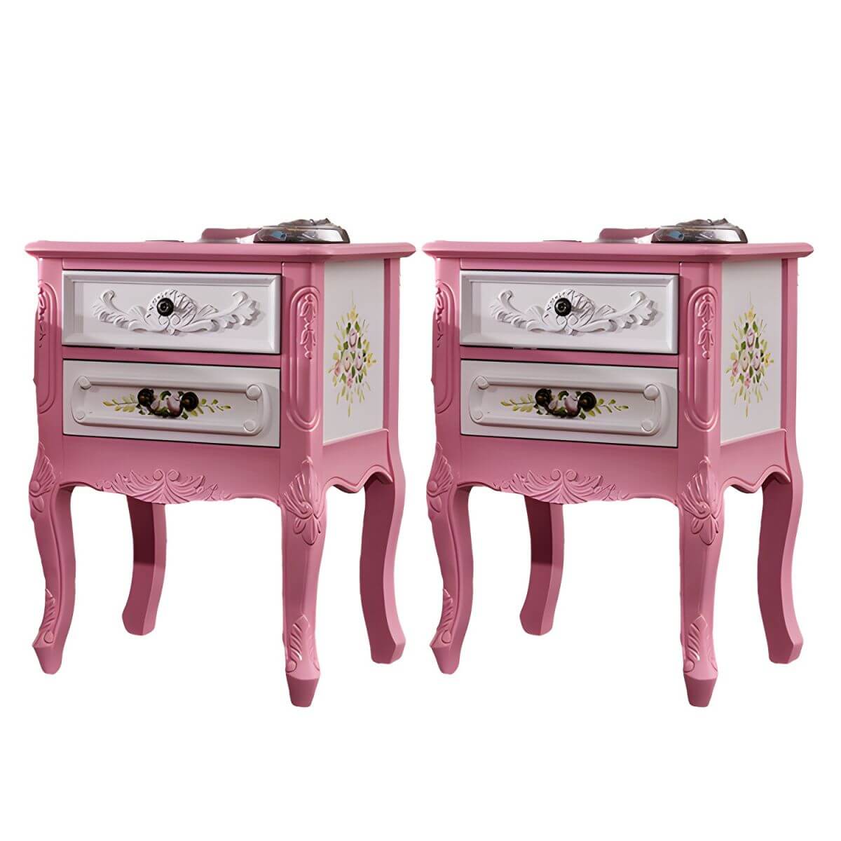 French Country Wood Nightstand with Distressed Finish and Cabriole Legs