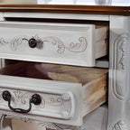 French Country Wood Nightstand with Distressed Finish and Cabriole Legs