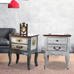 French Country Wood Nightstand with Distressed Finish and Cabriole Legs