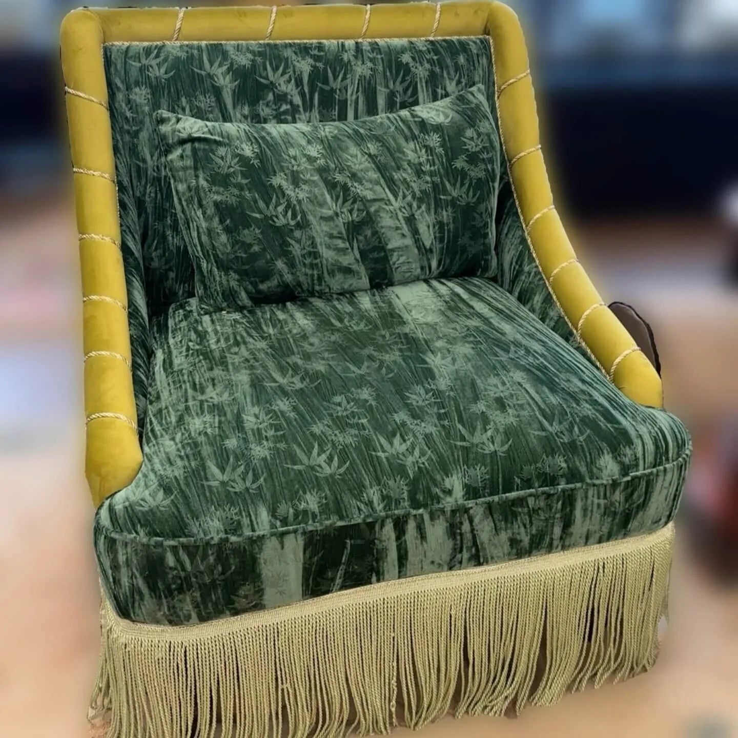 French Deco Fringe Chair with Botanical Jacquard and Cocoon Arms Secondary image