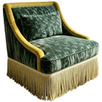 French Deco Fringe Chair with Botanical Jacquard and Cocoon Arms