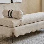 French-Inspired Fabric Bench With Scalloped Edge and Bolster Back