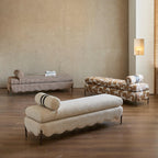 French-Inspired Fabric Bench With Scalloped Edge and Bolster Back