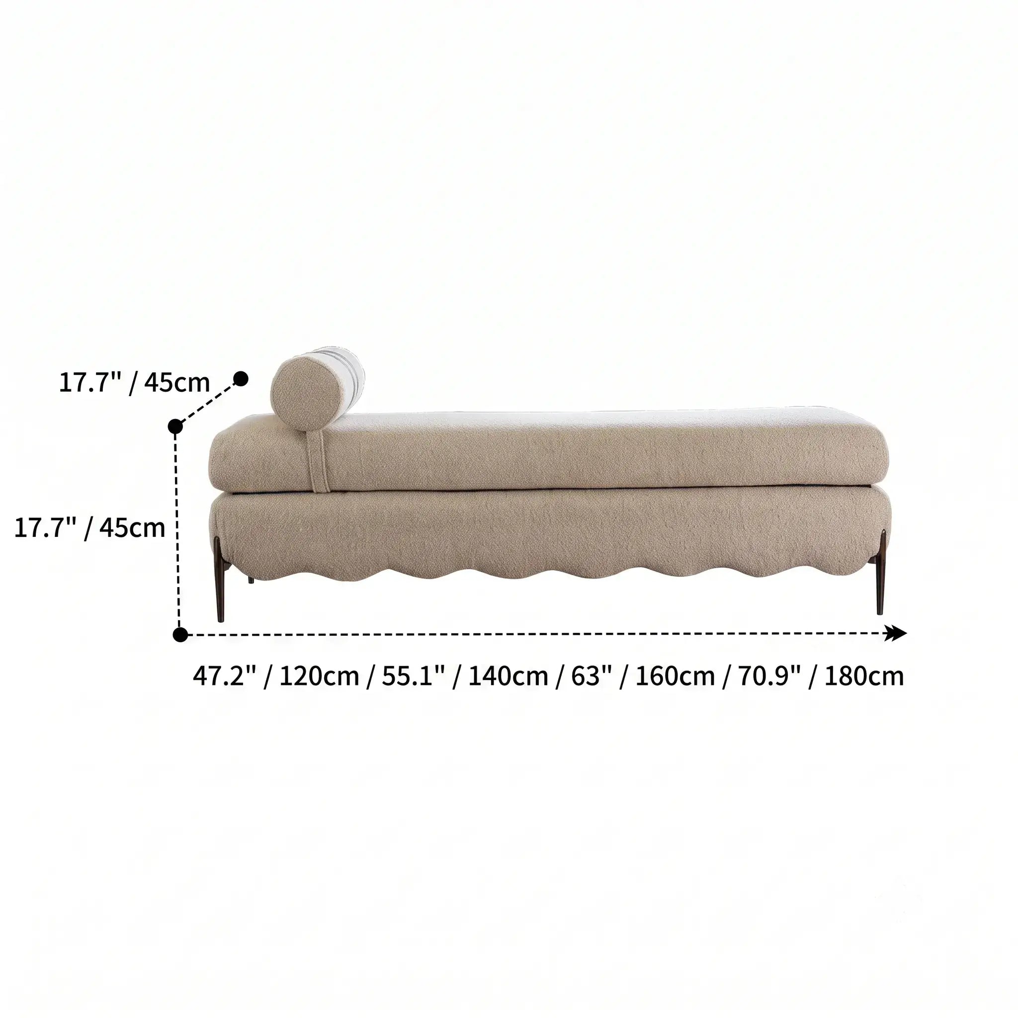 French-Inspired Fabric Bench With Scalloped Edge and Bolster Back Dimensions