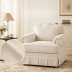 French-Inspired Pleated Skirt Sofa with Rolled Arms, Jacquard Upholstery