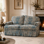 French-Inspired Pleated Skirt Sofa with Rolled Arms, Jacquard Upholstery