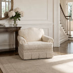 French-Inspired Pleated Skirt Sofa with Rolled Arms, Jacquard Upholstery