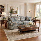 French-Inspired Pleated Skirt Sofa with Rolled Arms, Jacquard Upholstery