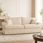 French-Inspired Pleated Skirt Sofa with Rolled Arms, Jacquard Upholstery Main Product Image