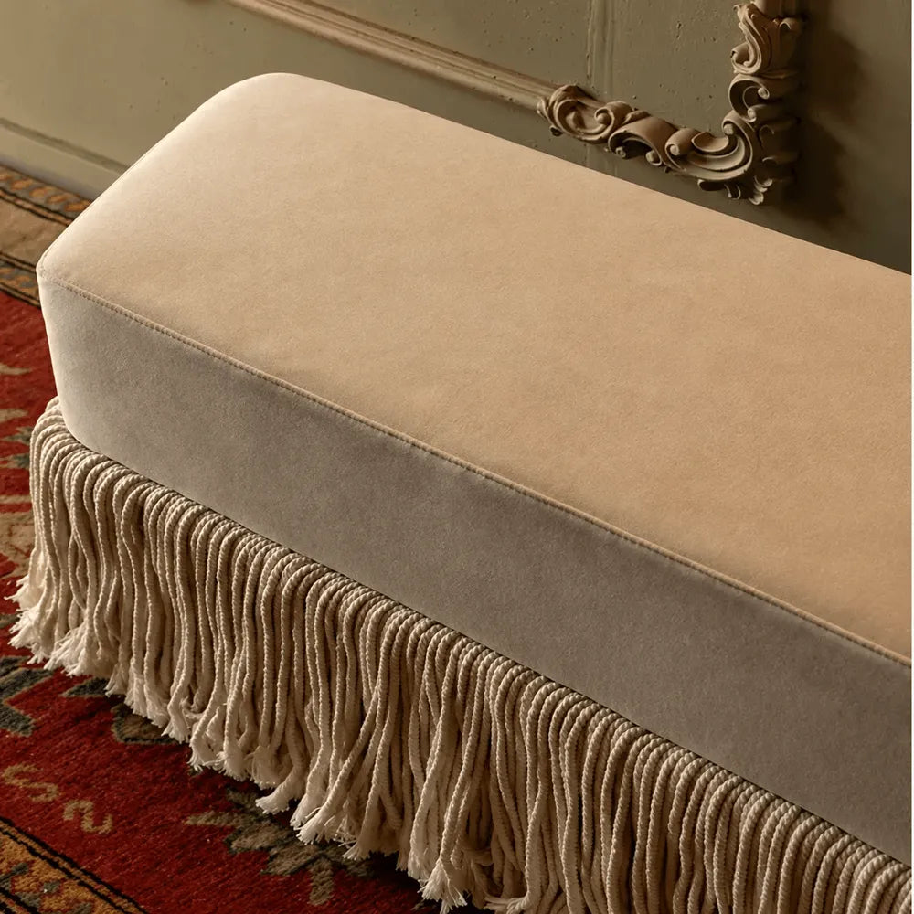 French-Inspired Tassel Velvet Bench for Bed End, Entryway, Dressing Room