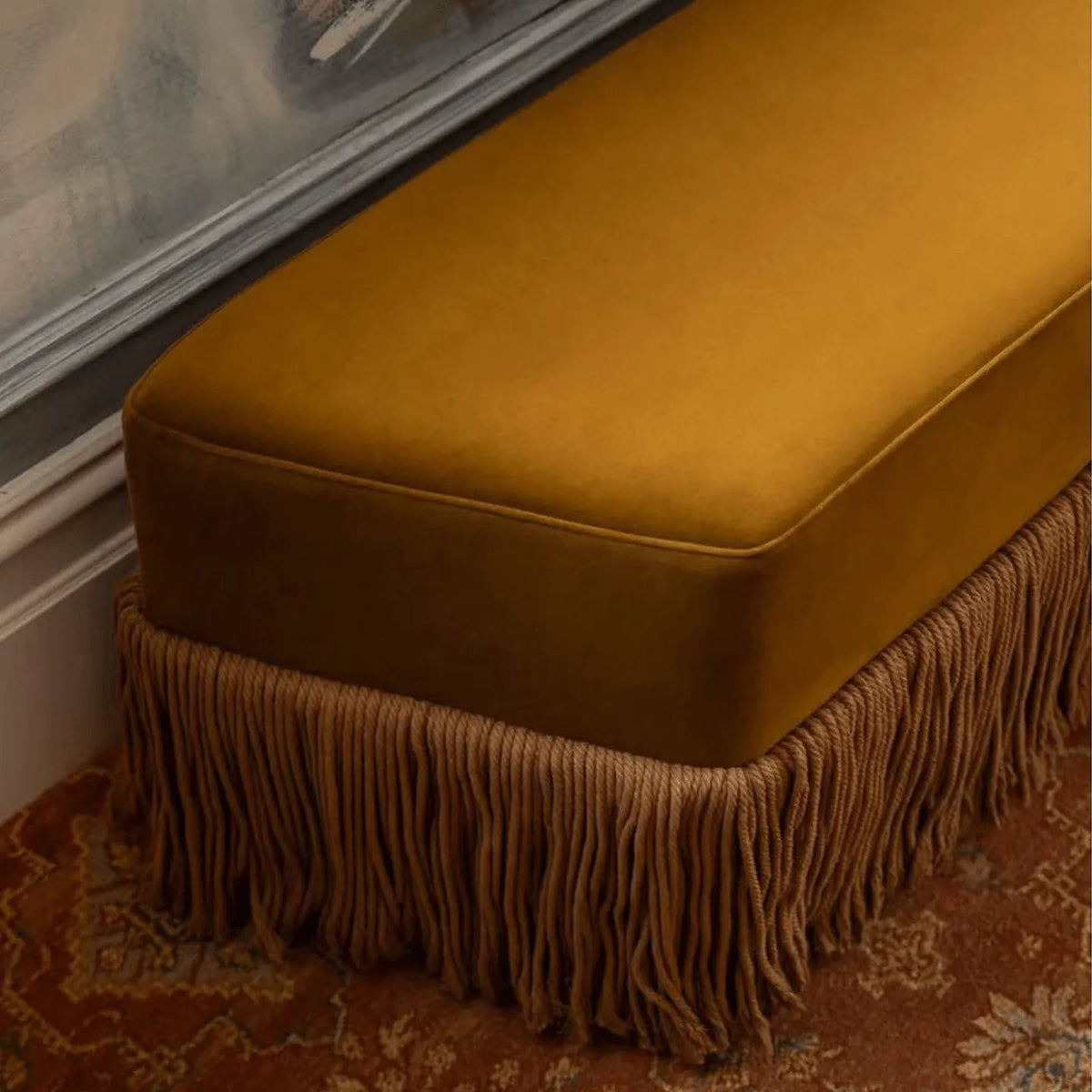 French-Inspired Tassel Velvet Bench for Bed End, Entryway, Dressing Room