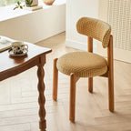 French-Inspired Vintage Wood Dining Chair with Plush Velvet Seat and Tapered Drum Feet