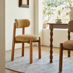 French-Inspired Vintage Wood Dining Chair with Plush Velvet Seat and Tapered Drum Feet