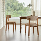 French-Inspired Vintage Wood Dining Chair with Plush Velvet Seat and Tapered Drum Feet