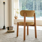 French-Inspired Vintage Wood Dining Chair with Plush Velvet Seat and Tapered Drum Feet