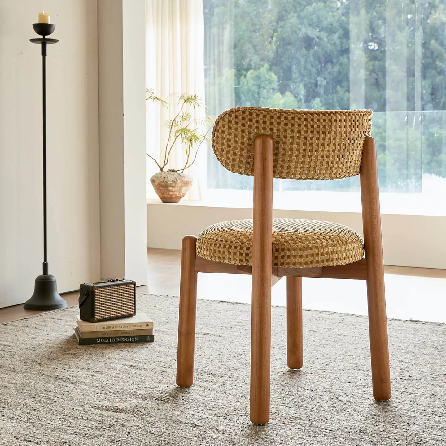 French-Inspired Vintage Wood Dining Chair with Plush Velvet Seat and Tapered Drum Feet