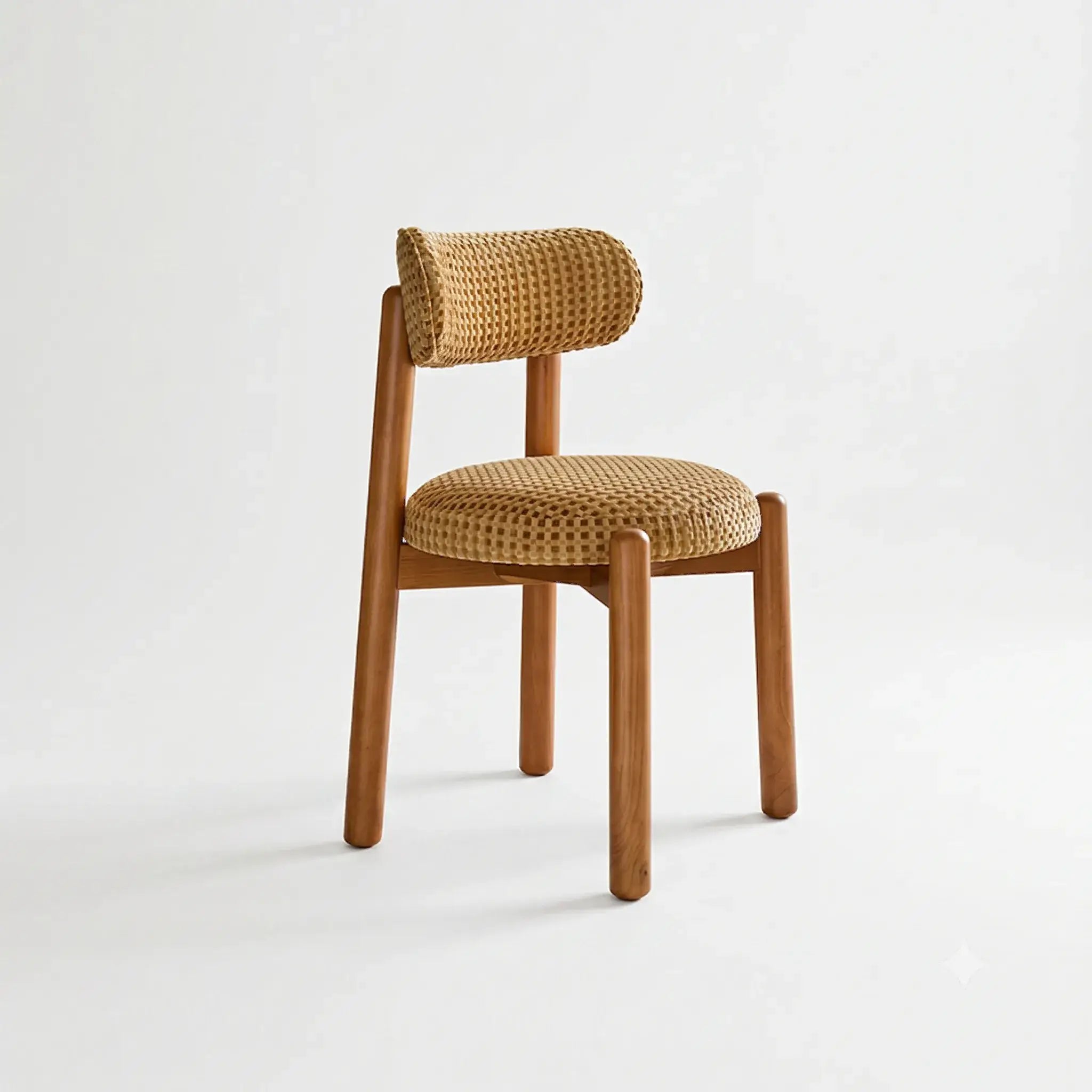 French-Inspired Vintage Wood Dining Chair with Plush Velvet Seat and Tapered Drum Feet