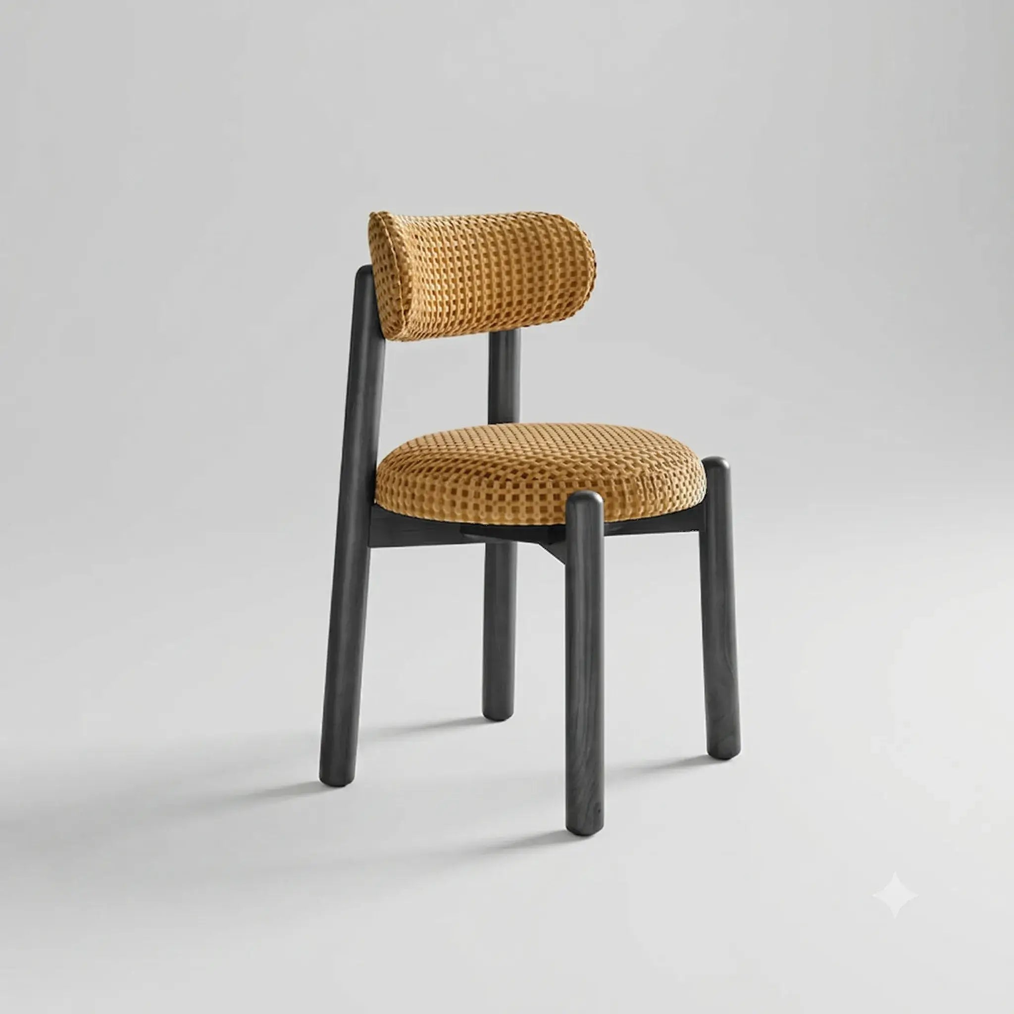 French-Inspired Vintage Wood Dining Chair with Plush Velvet Seat and Tapered Drum Feet
