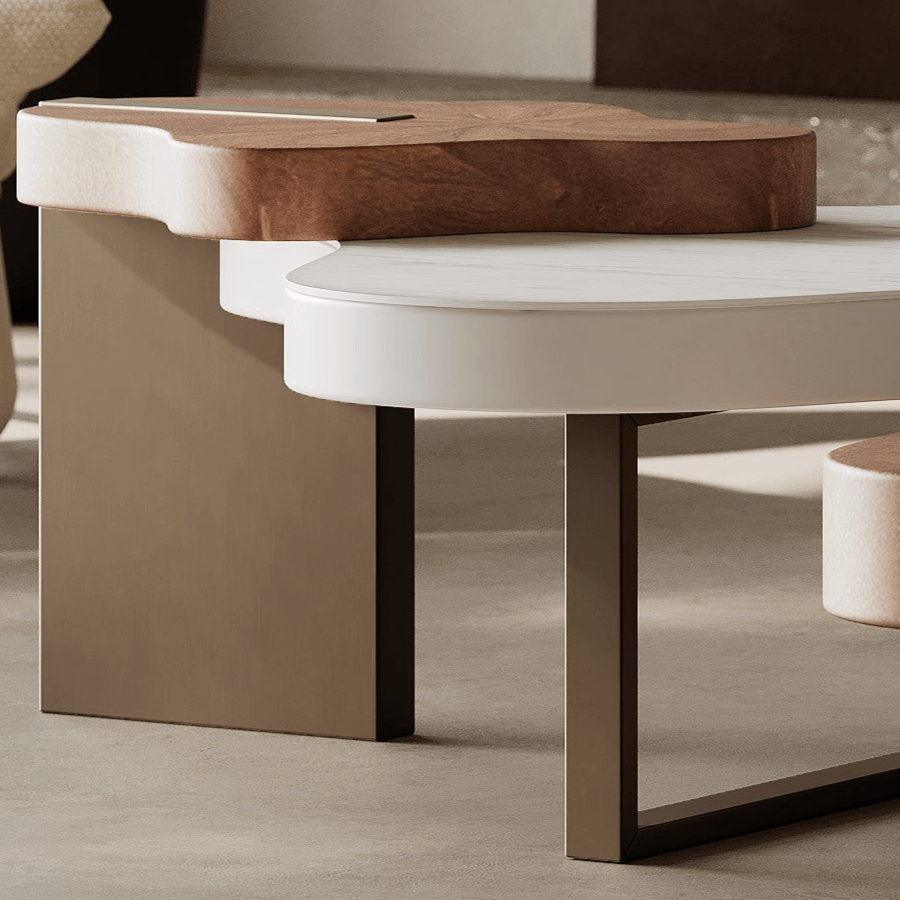 French Luxury Cloud Coffee Table With Marble And Walnut Finish