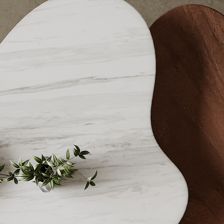 French Luxury Cloud Coffee Table With Marble And Walnut Finish