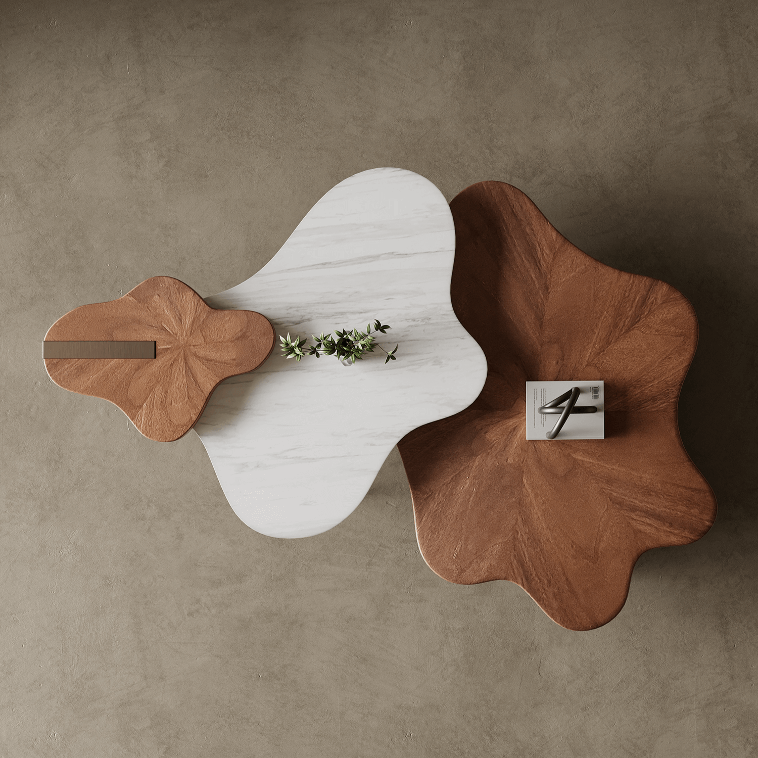 French Luxury Cloud Coffee Table With Marble And Walnut Finish