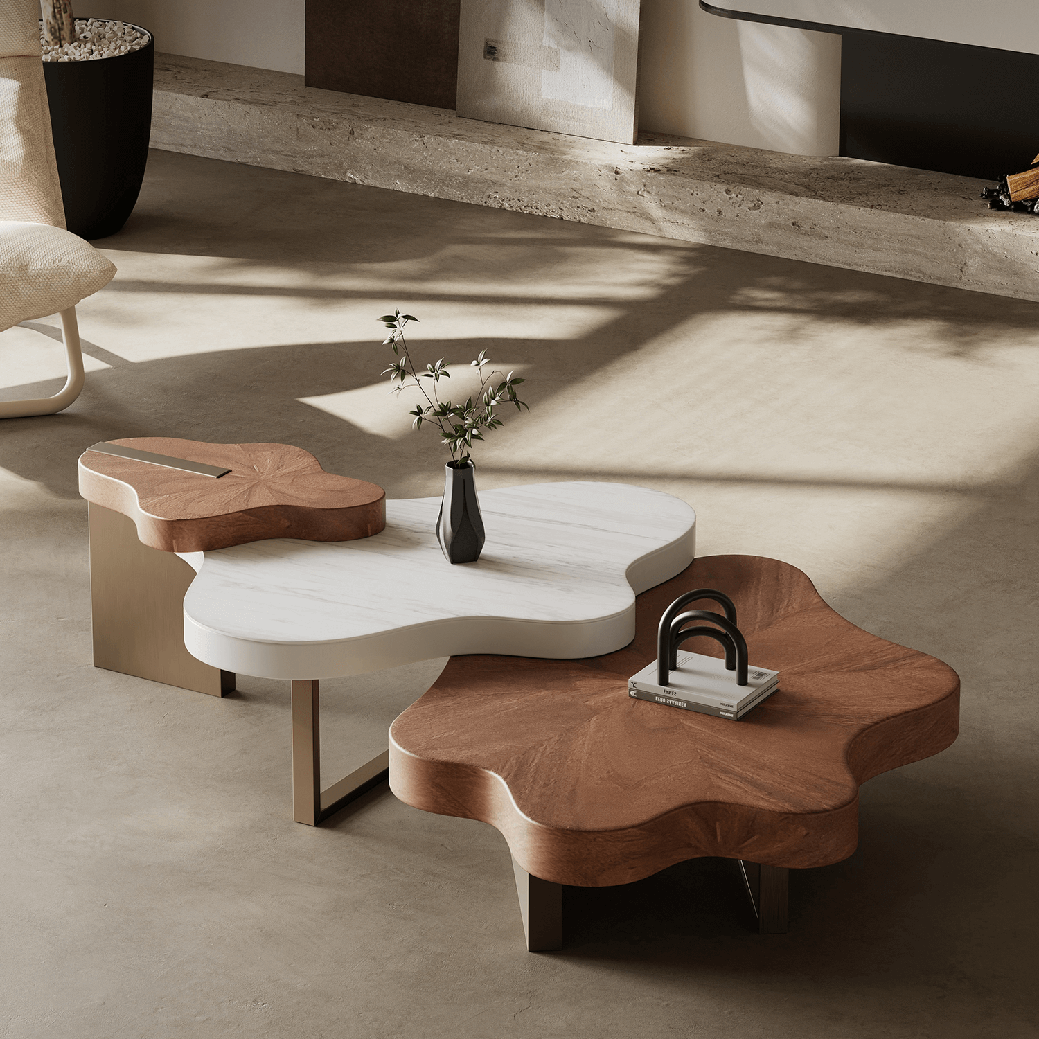 French Luxury Cloud Coffee Table With Marble And Walnut Finish Imagen principal del producto