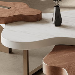 French Luxury Cloud Coffee Table With Marble And Walnut Finish